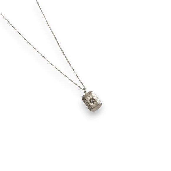 Tiny Brushed Silver Rhodium Plated Cubic Zirconia North Star Charm Necklace - Picture 2 of 7